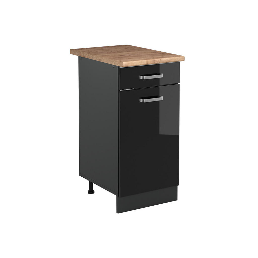 Vicco SPODNÍ SKŘÍŇKA KUCHYŇSKÉ LINKY R-Line, Černý vysoký lesk/Antracit, 40 cm pracovná doska Dub Goldkraft