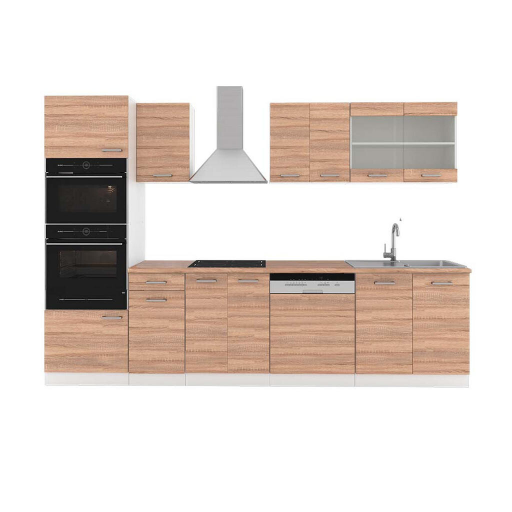 Vicco KUCHYŇSKÝ KOUT R-Line Sonoma 300 cm s vysokou skříní, PD Dub
