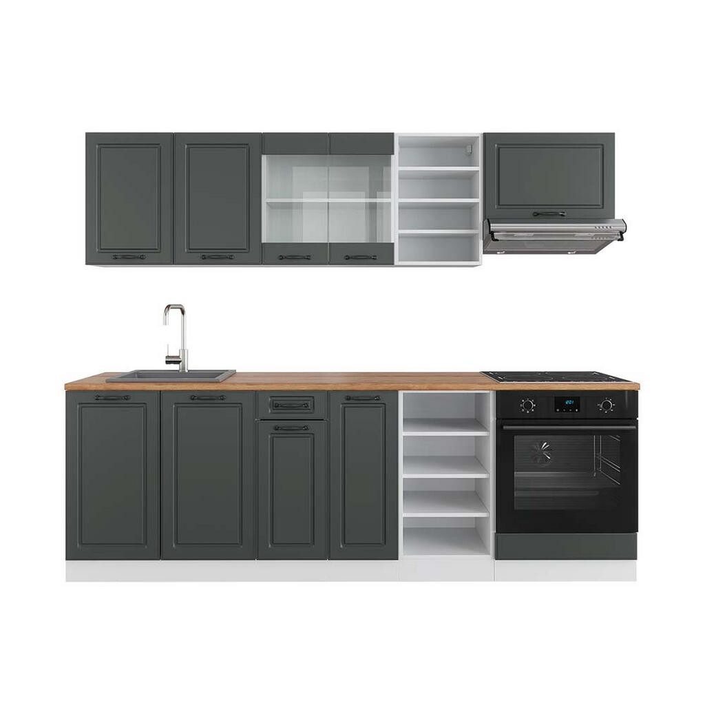 Vicco KUCHYŇSKÝ KOUT R-Line Antracitový venkovský dům/bílá 240 cm , PD Dub