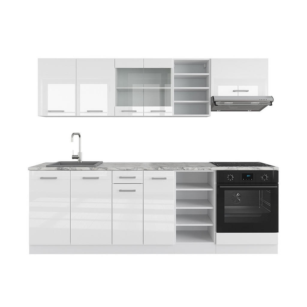Vicco KUCHYŇSKÝ KOUT R-Line Bílá vysoký lesk/bílá 240 cm bez pracovní desky