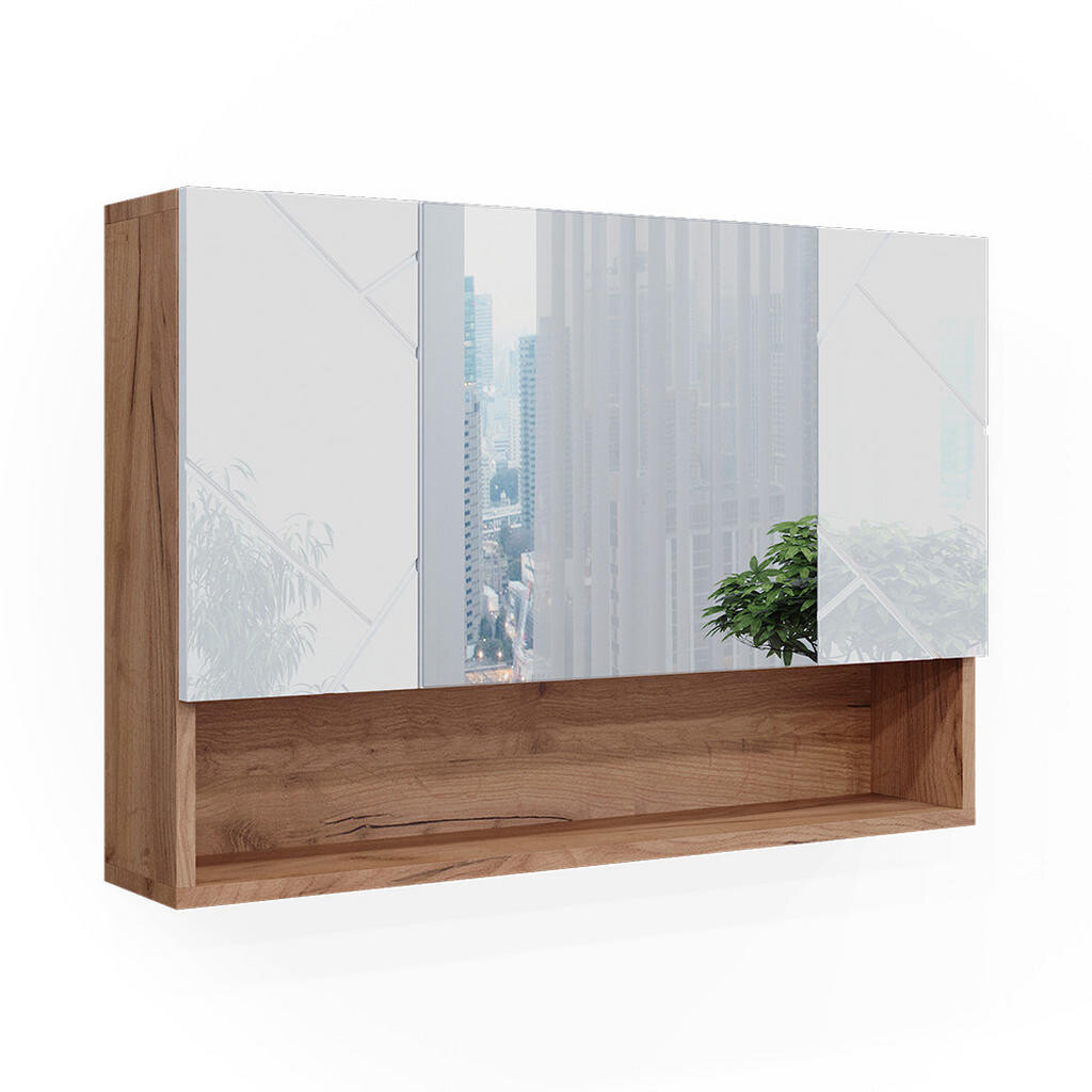 Vicco KOUPELNOVÁ ZRCADLOVÁ SKŘÍŇKA Irma Bílý vysoký lesk/zlatý dub power 80.1 x 55 cm