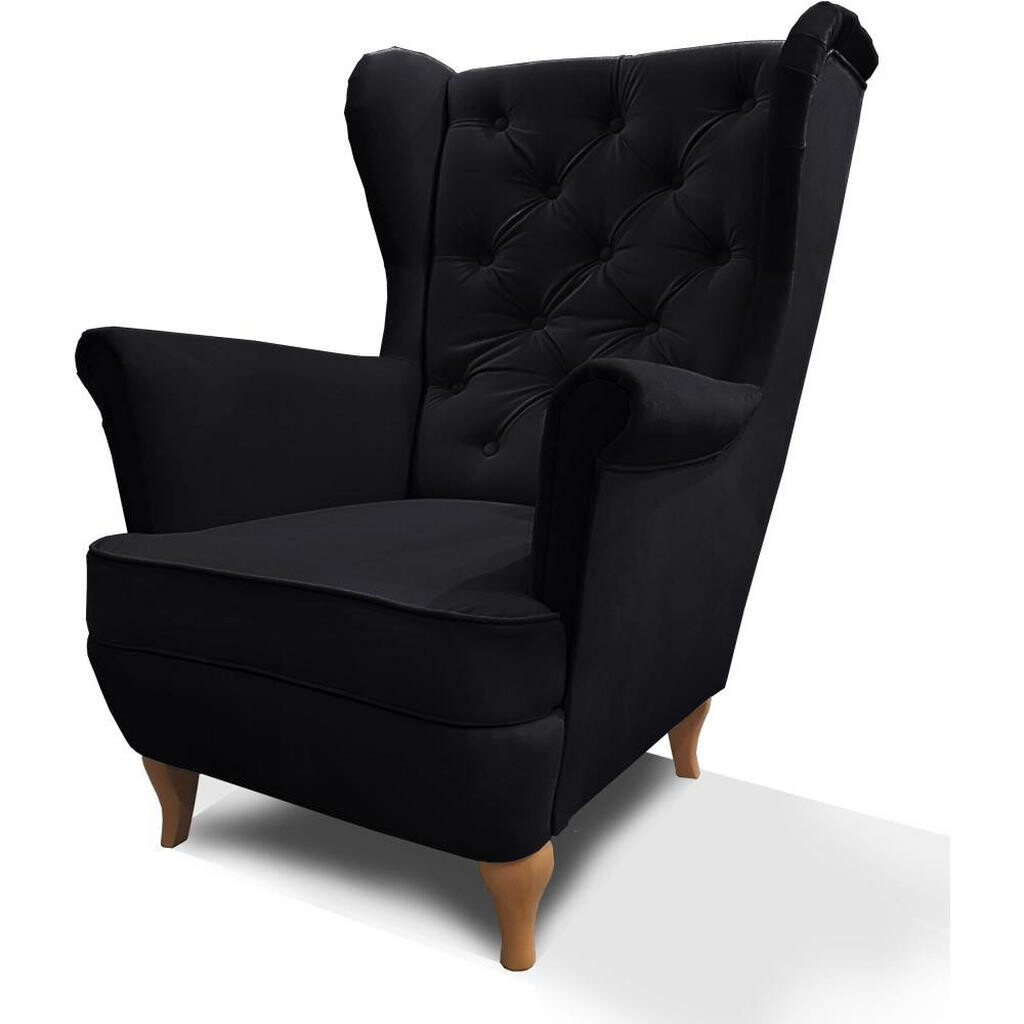 Beautysofa KŘESLO Chesterfield Falco černé s dřevěnými nohami