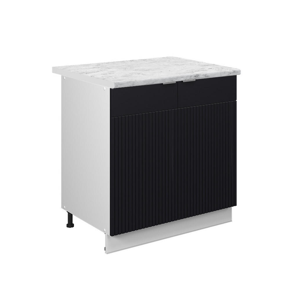 Vicco SPODNÍ SKŘÍŇKA KUCHYŇSKÉ LINKY Fame-Line, Černý pruhovaný/Bílá, 80 cm pracovná doska Mramor