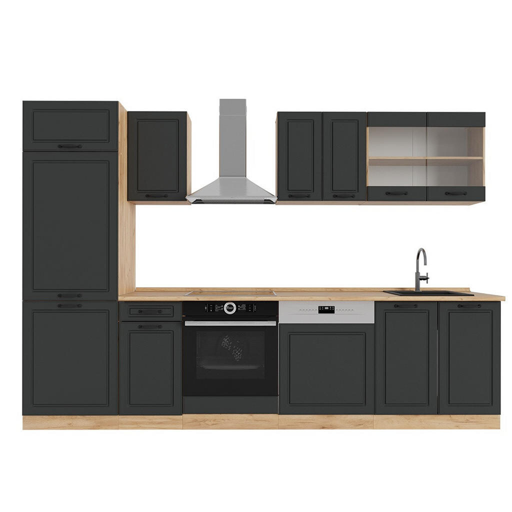 Vicco KUCHYŇSKÝ KOUT R-Line Antracitový venkovský dům/zlatý dub 300 cm , PD Dub
