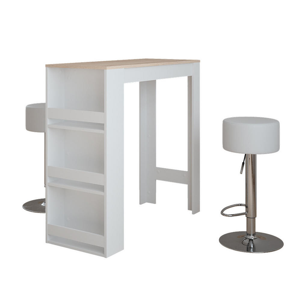 Vicco STOJACÍ BAROVÝ STŮL SE ŽIDLEMI Repose Bílá/Sonoma 45 x 110 cm se 2 barovými stoličkami