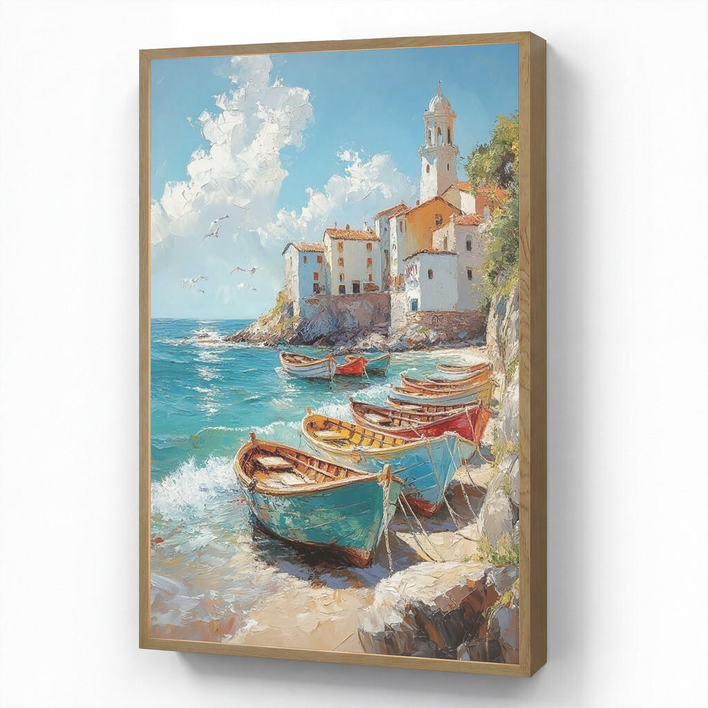 OnlyWow NÁSTĚNNÁ LAMPA S AKUMULÁTOREM Lodě - skály - moře - slunce 60x90 cm