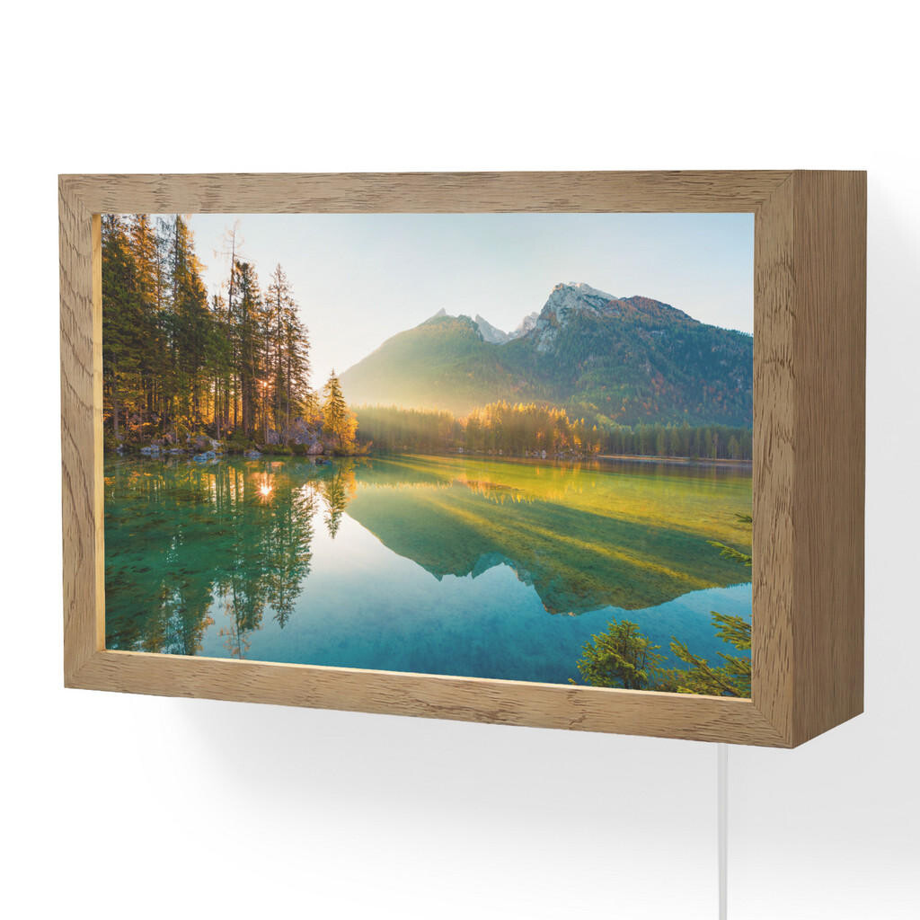 OnlyWow NÁSTĚNNÁ LAMPA Jezero - Les - Hory - Příroda - Slunce - Krajina 30x20 cm