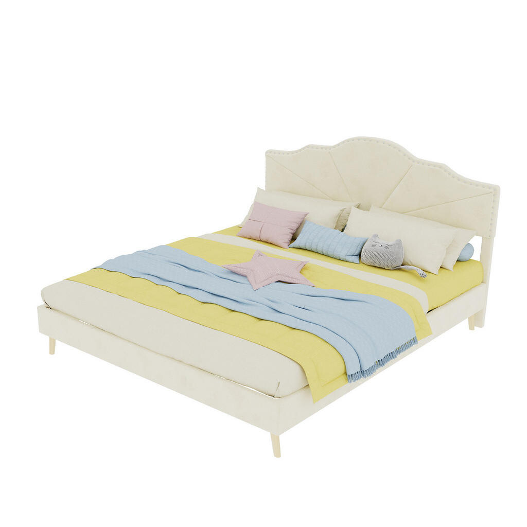 OKWISH ČALOUNĚNÁ postel 160/200 cm béžová z látky a kovu s geometrickým čelem