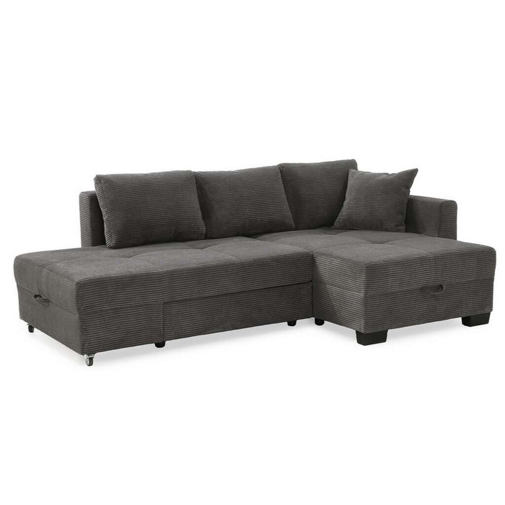 luma-home ROHOVÁ POHOVKA s úložným prostorem, 247 × 155 × 87 cm (Š×H×V), ležecká plocha 183 × 207 cm, manšestr tmavě šedý / 15214