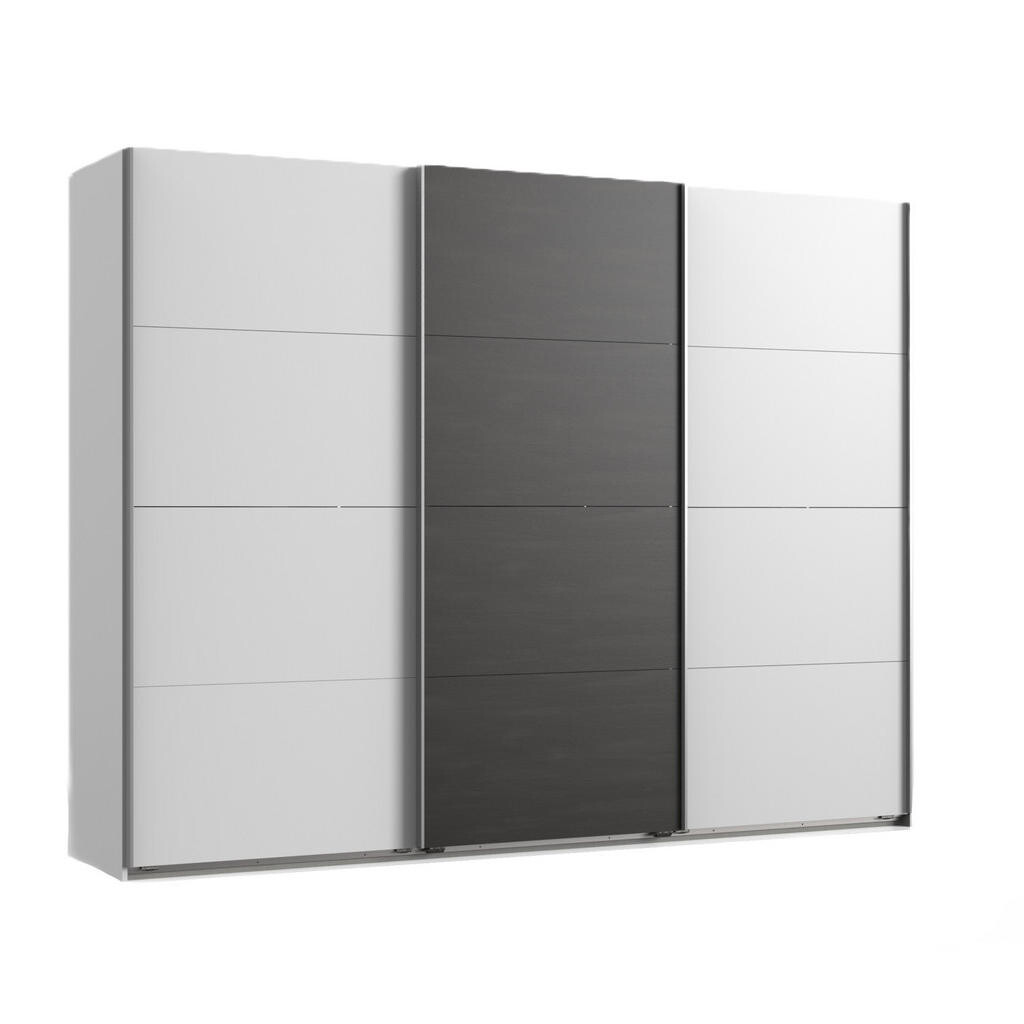 luma-home SKŘÍŇ S POSUVNÝMI DVEŘMI, 3dveřová, 270 × 208 × 65 cm (Š×V×H), v bílé barvě, prostřední dveře v šedém provedení imitujícím ocel / 22003