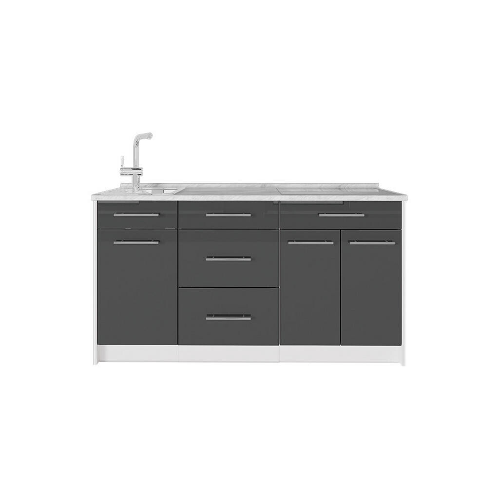 Vicco KUCHYŇSKÝ BLOK Fame-Line, Antracitový vysoký lesk/Bílá, 150 cm, PD Mramor
