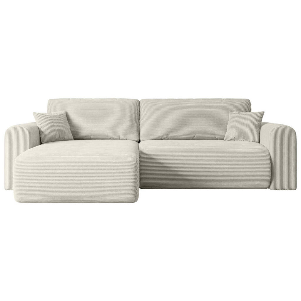 ALTDECOR ROHOVÁ SEDACÍ SOUPRAVA s funkcí lůžka a úložným prostorem ORRO-L – 272 × 145 × 83 cm, krémový manšestr