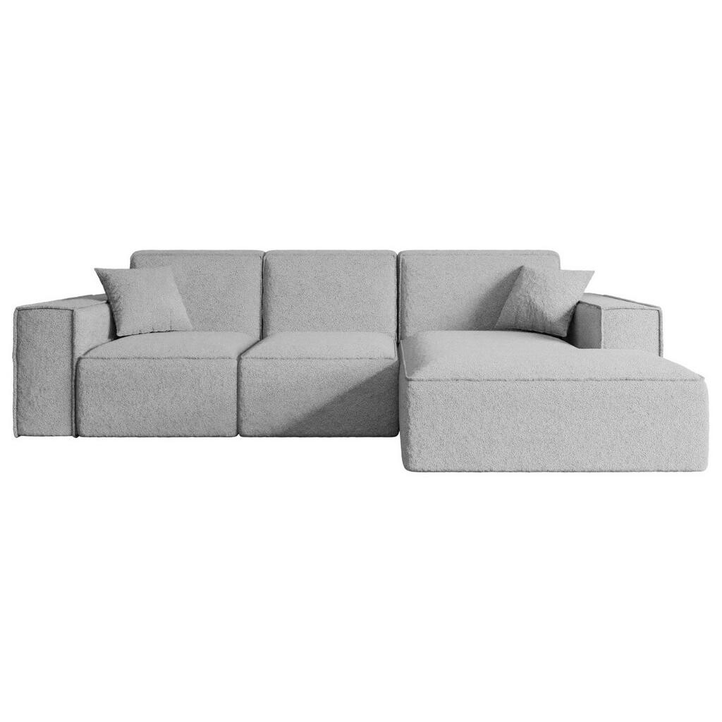 ALTDECOR ROHOVÁ SEDACÍ SOUPRAVA s otomanem vpravo SERRA-L – 266 x 169 x 80 cm světle šedá buklé