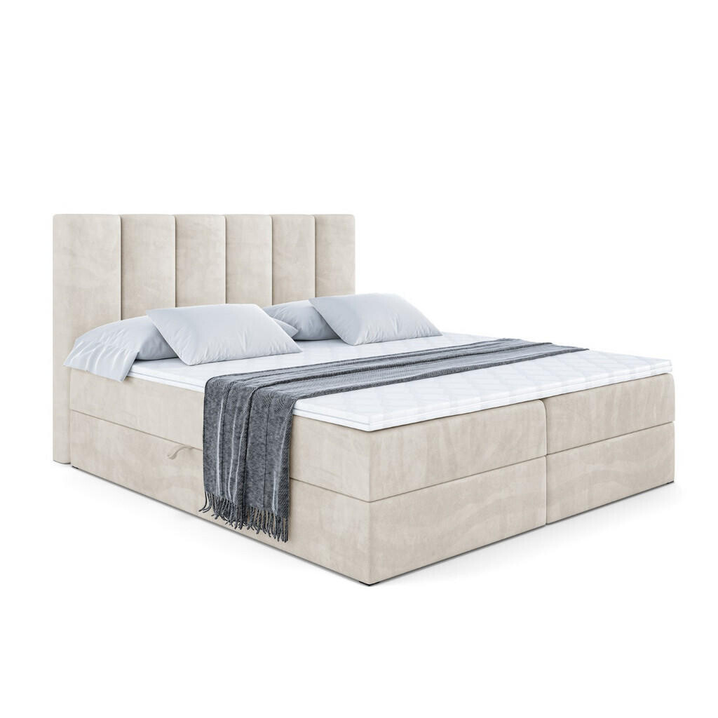 ALTDECOR AMERICKÁ postel s matrací H4 a lamelovým roštem – BOXI1 – 140 × 200 cm – H4 – ecru