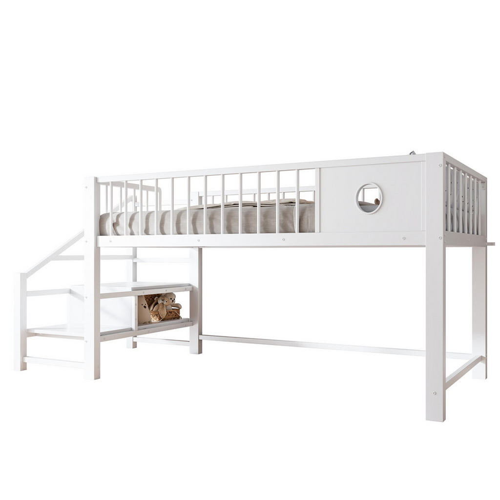 OKWISH POSTEL středního spacího prvku 90/200 cm bílá kovová s úložným žebříkem