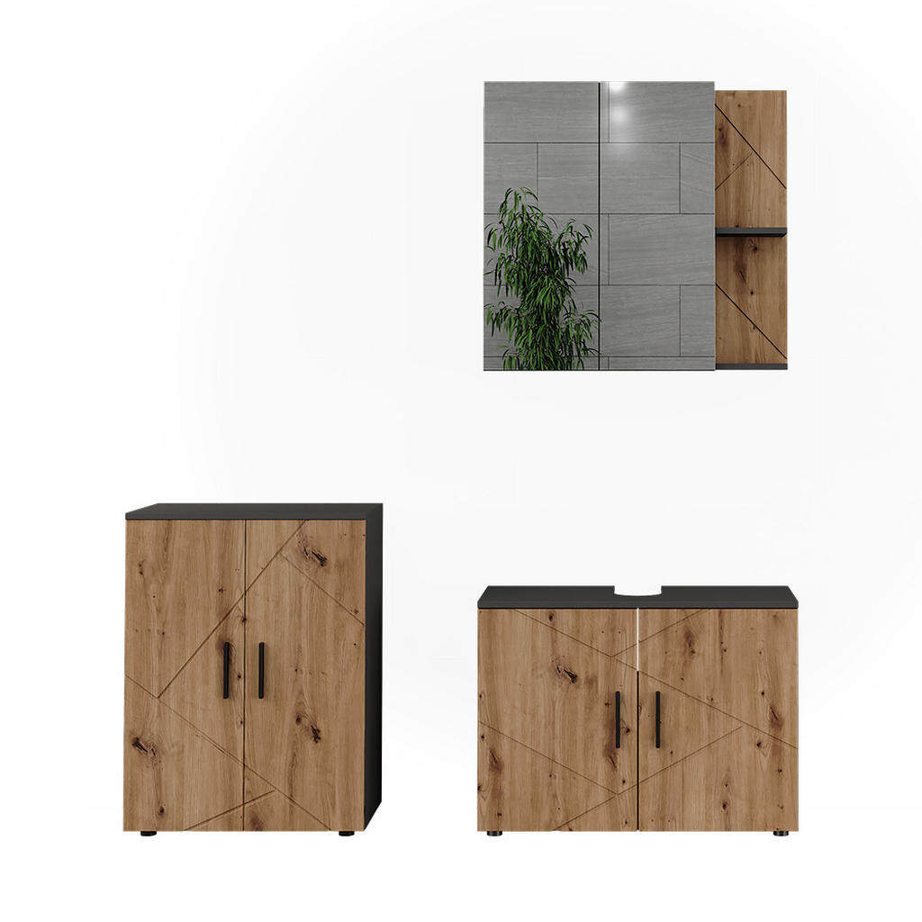 Vicco SADA KOUPELNOVÉHO NÁBYTKU Irma, Antracit/Zlatý mocný dub, 3dílná
