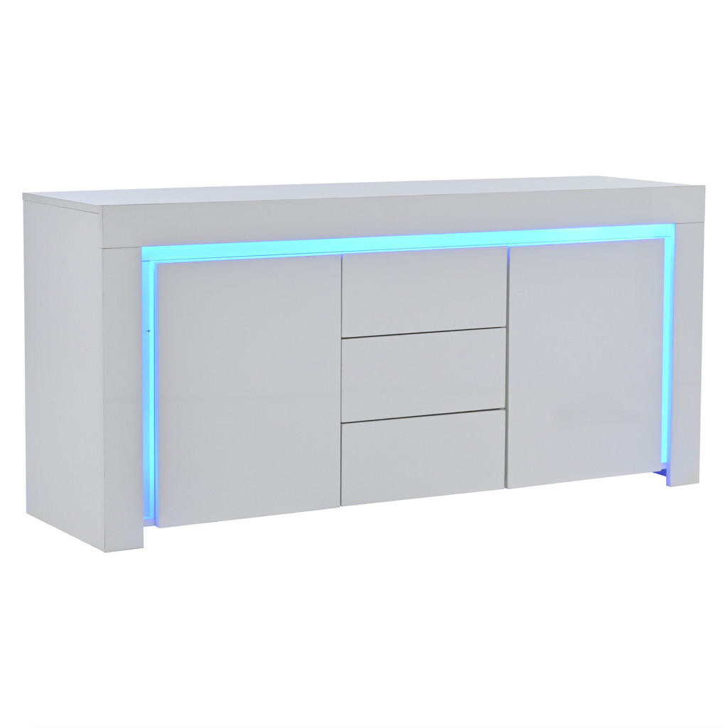 Urban Meuble SIDEBOARD 140 cm 2 dvířka, 3 zásuvky, LED osvětlení, vysoký lesk, bílý a černý Nastavitelné police