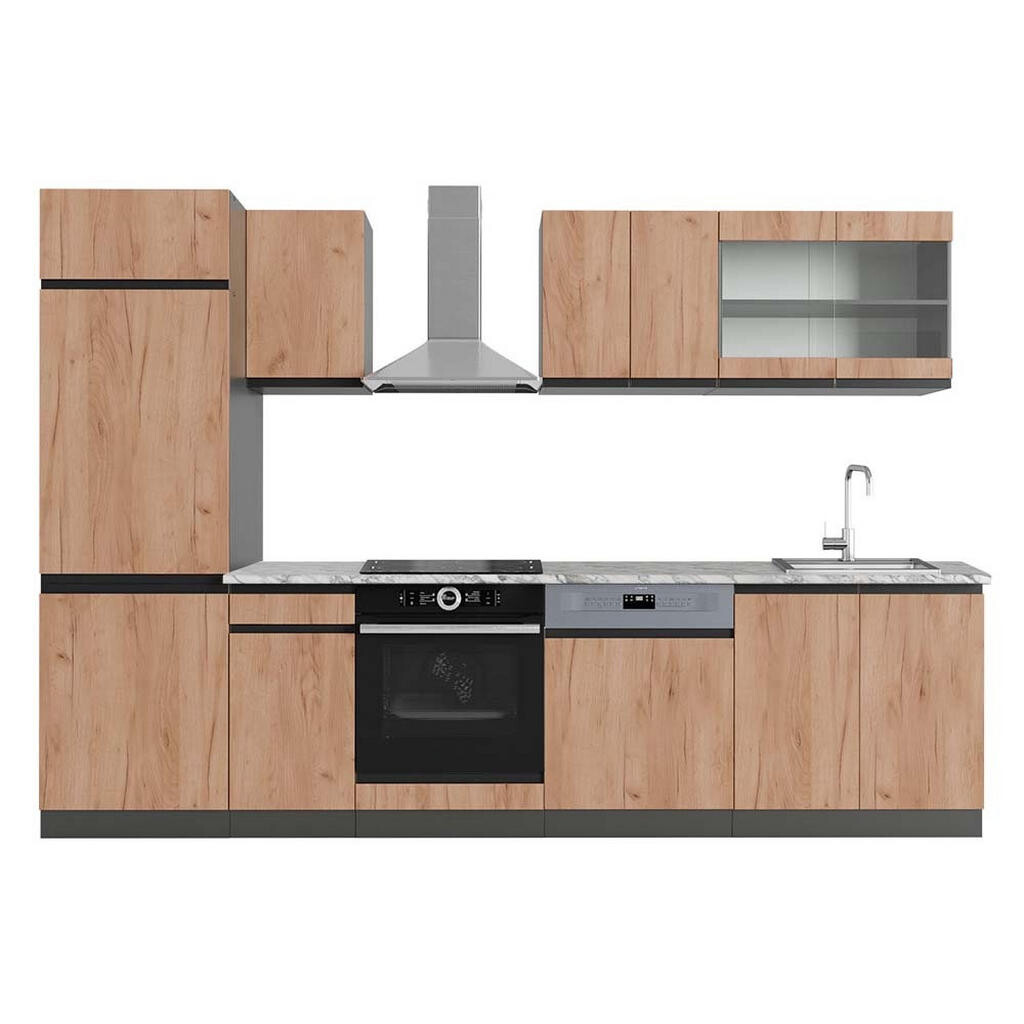 Vicco KUCHYŇSKÝ KOUT R-Line Zlatý dub power/antracit 300 cm , PD Mramor