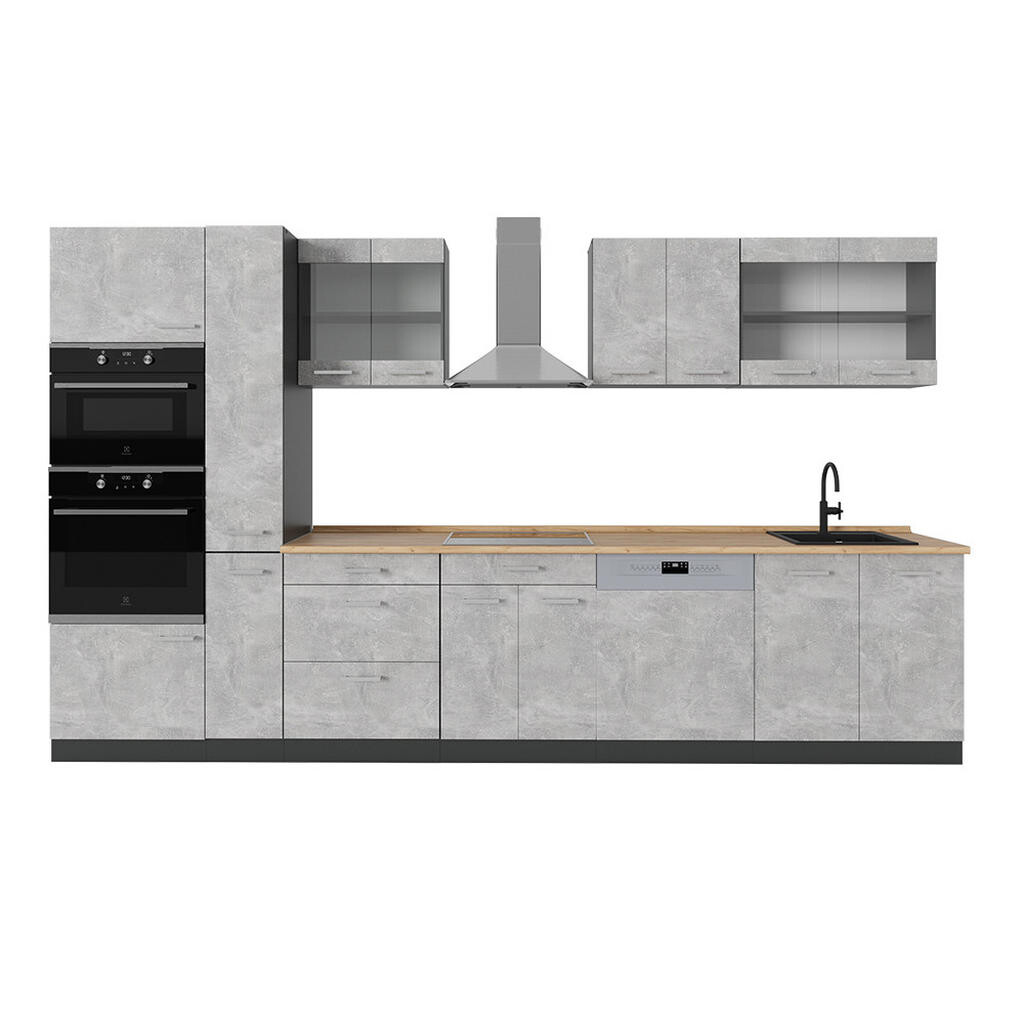 Vicco KOMPLETNÍ KUCHYNĚ R-Line Beton/antracit 350 cm , PD Dub