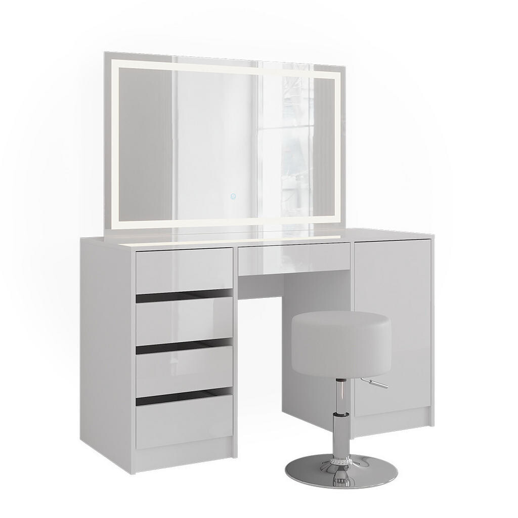 Vicco TOALETNÍ STOLEK Sherry Bílá/bílý vysoký lesk 128.2 cm s LED zrcadlem a taburetem