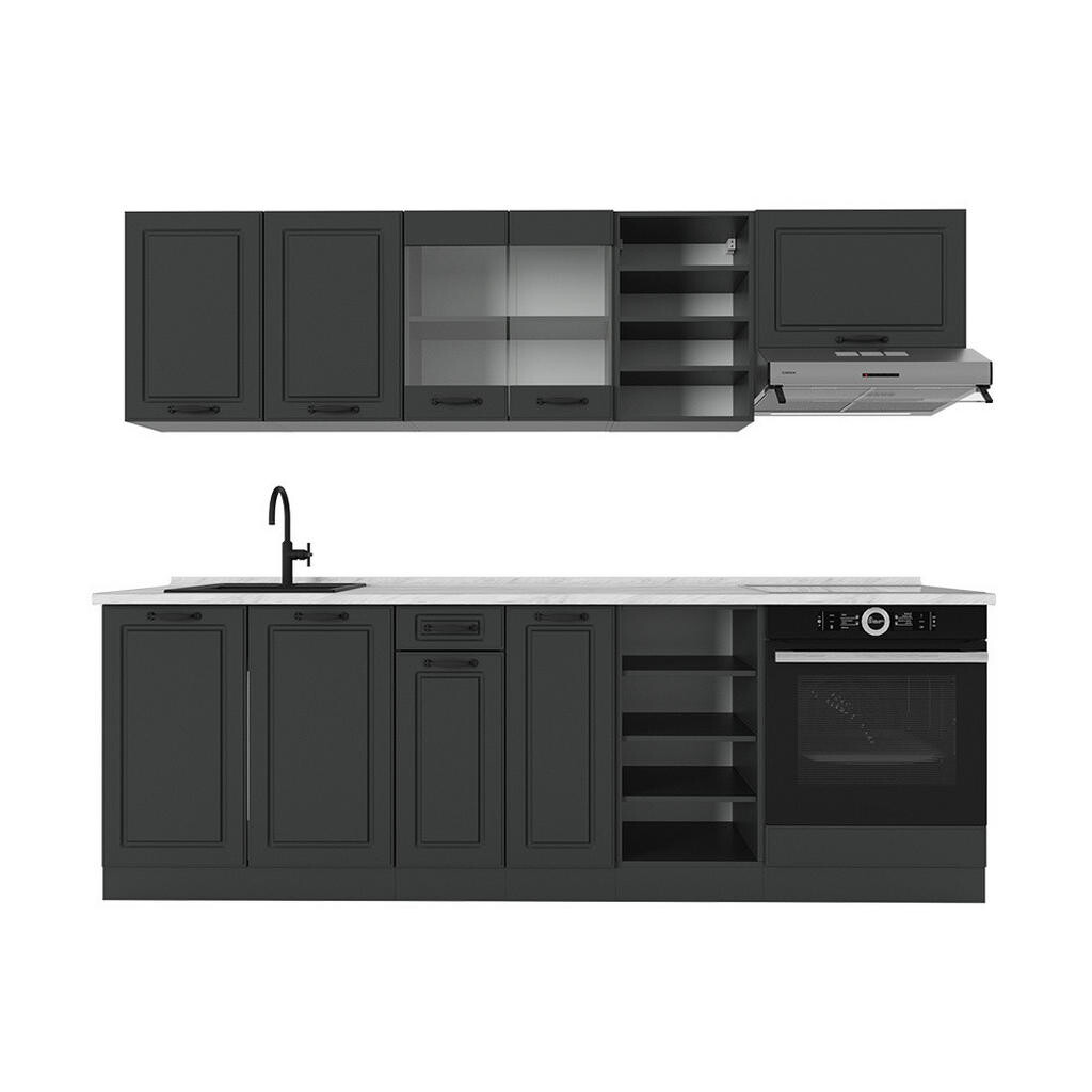 Vicco KUCHYŇSKÝ KOUT R-Line Antracitový venkovský dům/antracit 240 cm , PD Mramor