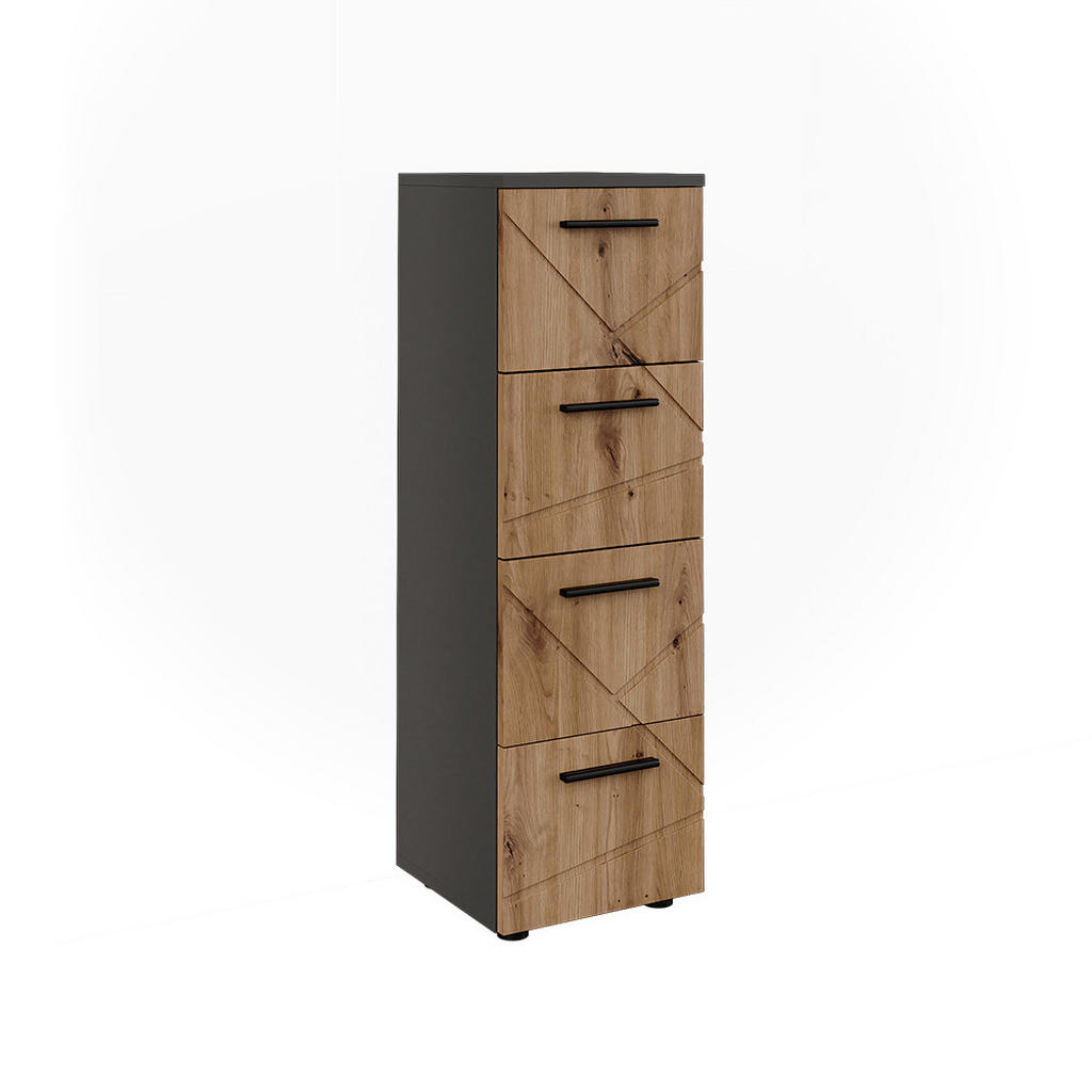 Vicco MIDI SKŘÍŇKA Irma, Antracit/Zlatý mocný dub, 30 x 95 cm se 4 zásuvkami