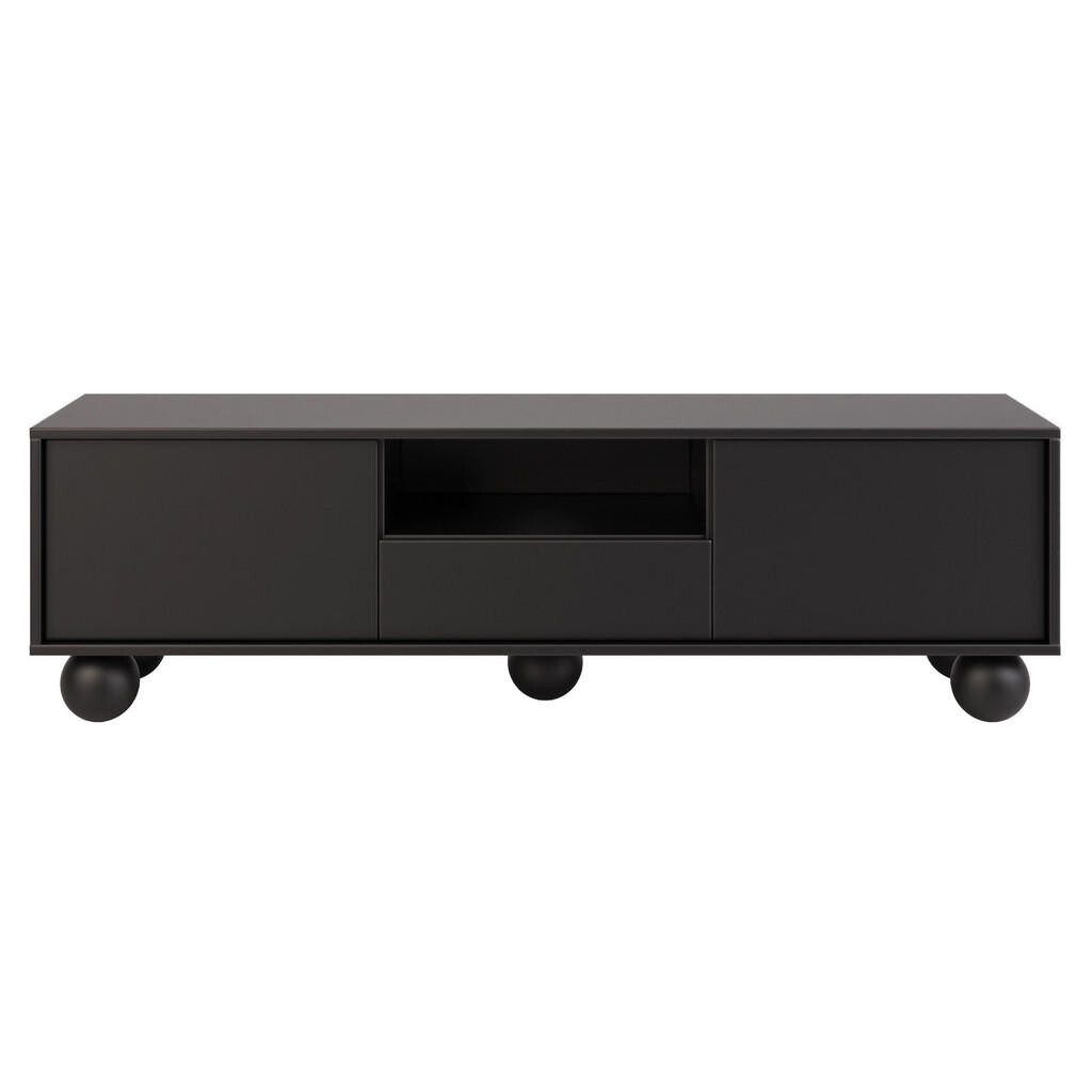 Beautysofa NÍZKÁ komoda Adel se 2 dvířky a 1 zásuvkou, s kulatými nožkami, 154 cm, bezúchytkový, černý