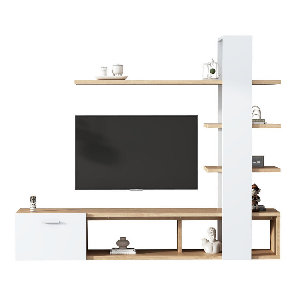 FLIEKS NÁSTĚNNÁ KOMODA SET 180 cm Dub Bílá TV Skříňka 60 Zoll