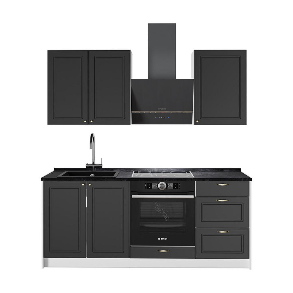 Vicco JEDNOTKOVÁ KUCHYNĚ Fame-Line, Anthrazit-Gold Landhaus/Bílá, 190 cm bez pracovní desky