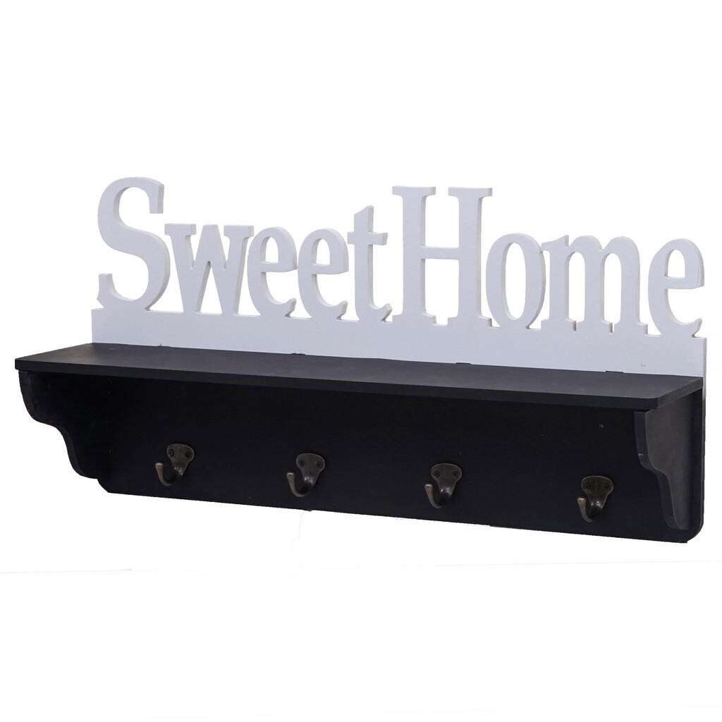 MCW NÁSTĚNNÁ SKŘÍŇ SWEET HOME 4 HÁČKY Černá, Čistě bílá