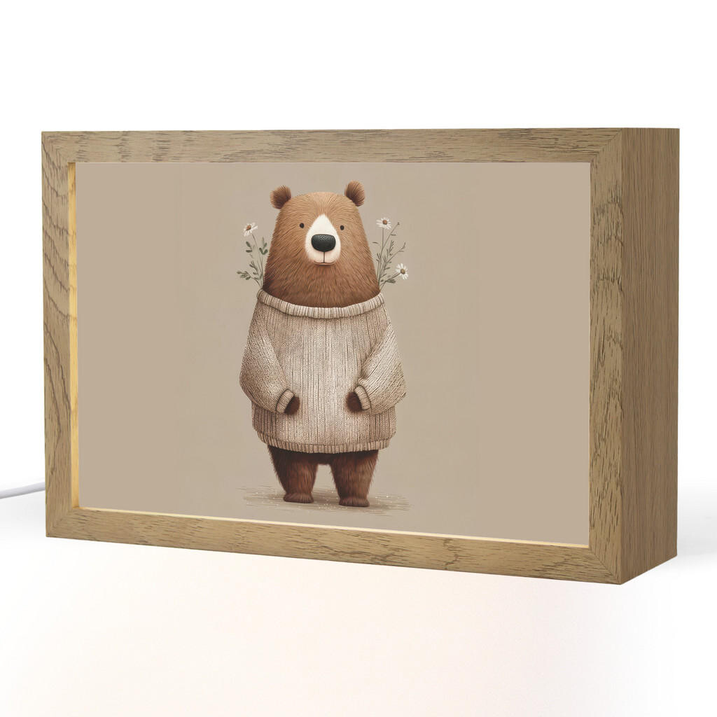 OnlyWow NOČNÍ LAMPIČKA Medvěd - Bílé květy - Cosy 30x20 cm