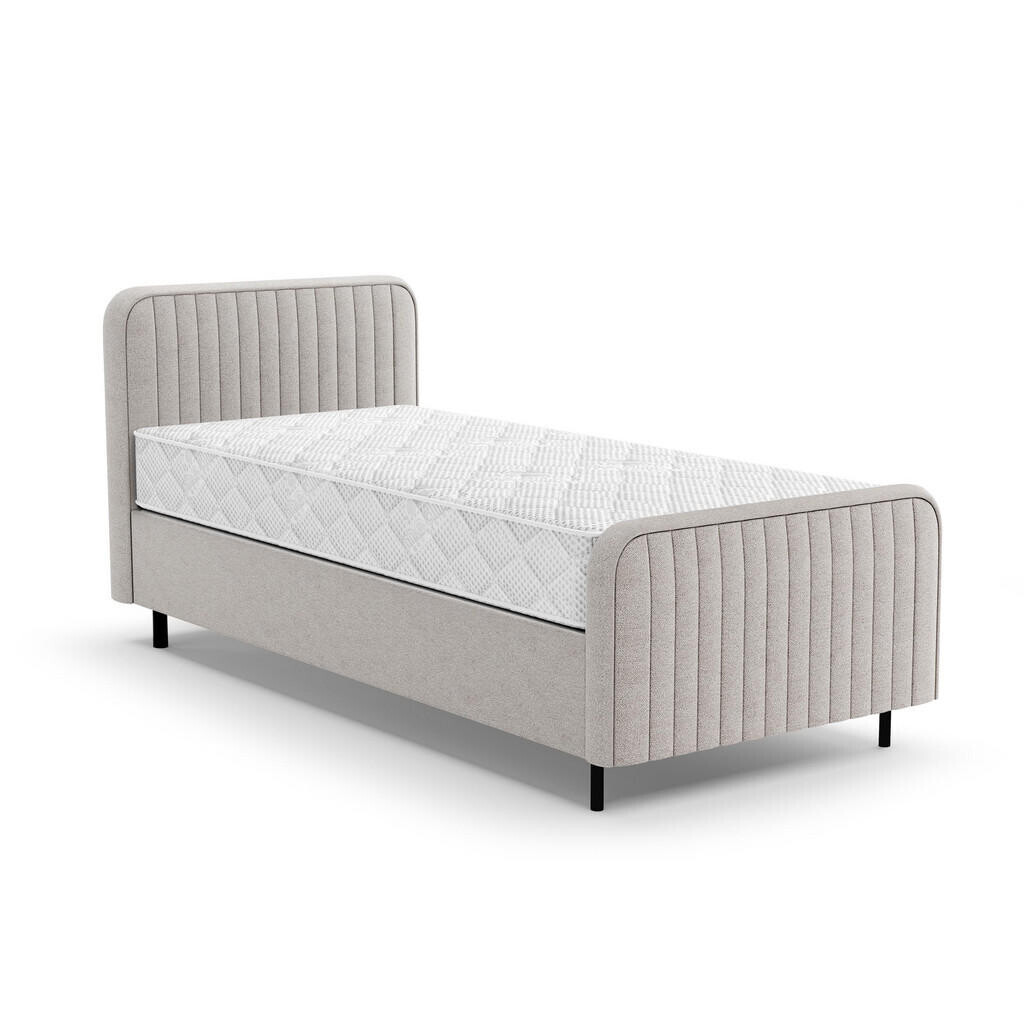 Beautysofa ČALOUNĚNÁ POSTEL Lami 90x200, jednolůžko s úložným prostorem a taštičkovou matrací 20 cm, béžová