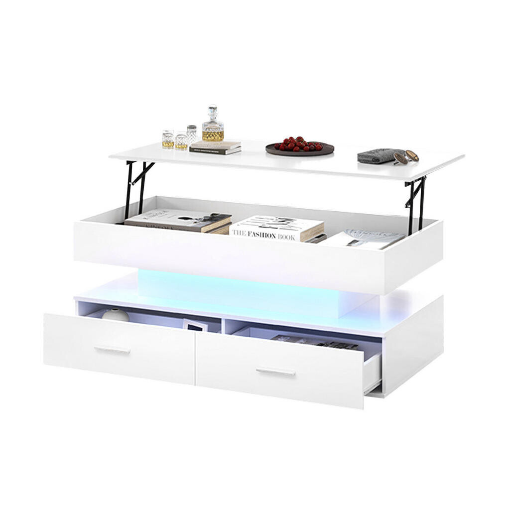 OKWISH KONFERENČNÍ stolek 100/50/44 cm bílý z dřevotřísky s LED osvětlením a výškově nastavitelnou deskou