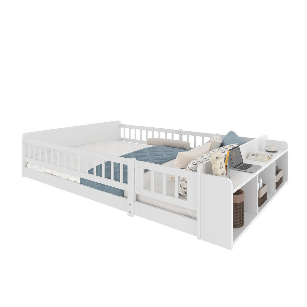 OKWISH DĚTSKÁ postel 140/190 cm bílá z borovice a MDF s otevřeným úložným prostorem a dvířky