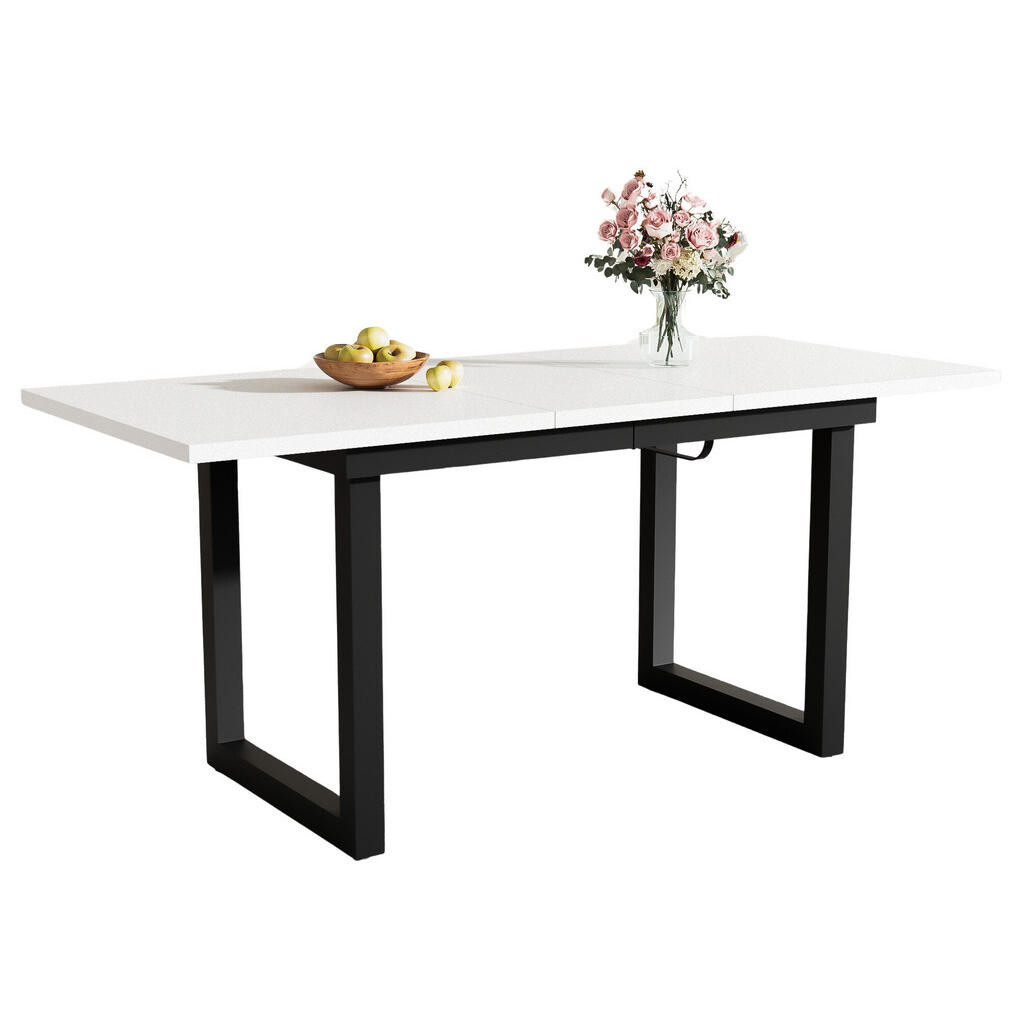 OKWISH JÍDELNÍ stůl 140/180/80/75 cm bílá/černá z MDF a kovu rozkládací