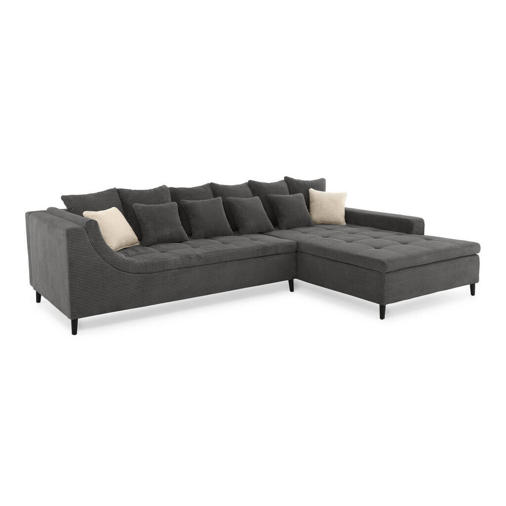 luma-home ROHOVÁ POHOVKA s ozdobným prošíváním a sklopným opěradlem, možnost montáže v obou směrech, 326 × 213 × 91 cm (Š×H×V), manšestr tmavě šedý /