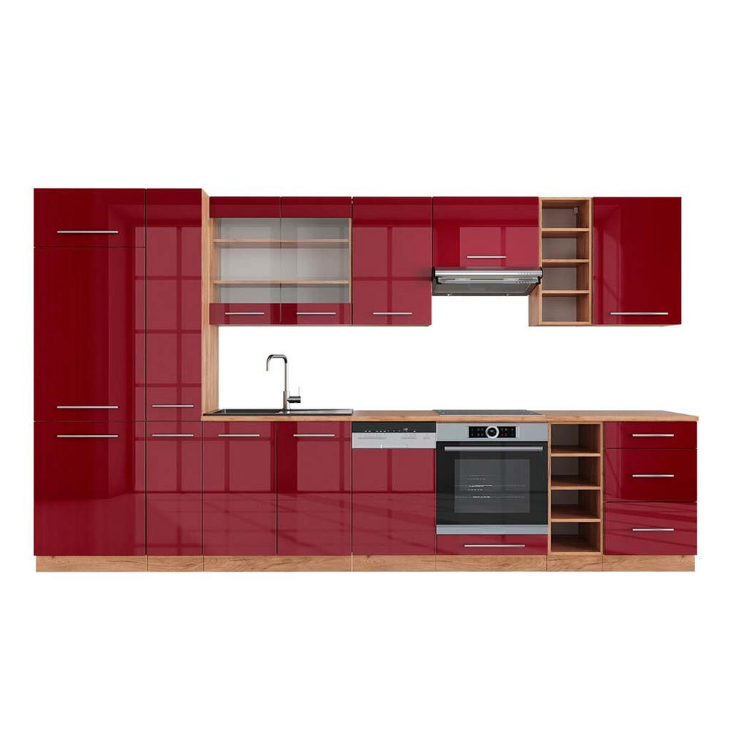 Vicco KUCHYŇSKÝ KOUT Fame-Line Bordeaux vysoký lesk/zlatý dub 355 cm , PD Dub