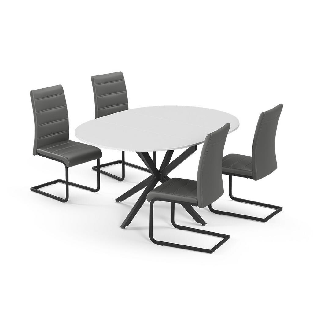 Vicco JÍDELNÍ STŮL SESTAVA Loyd, Bílá/Černá, 120 x 120 cm se 4 jídelními židlemi, šedé