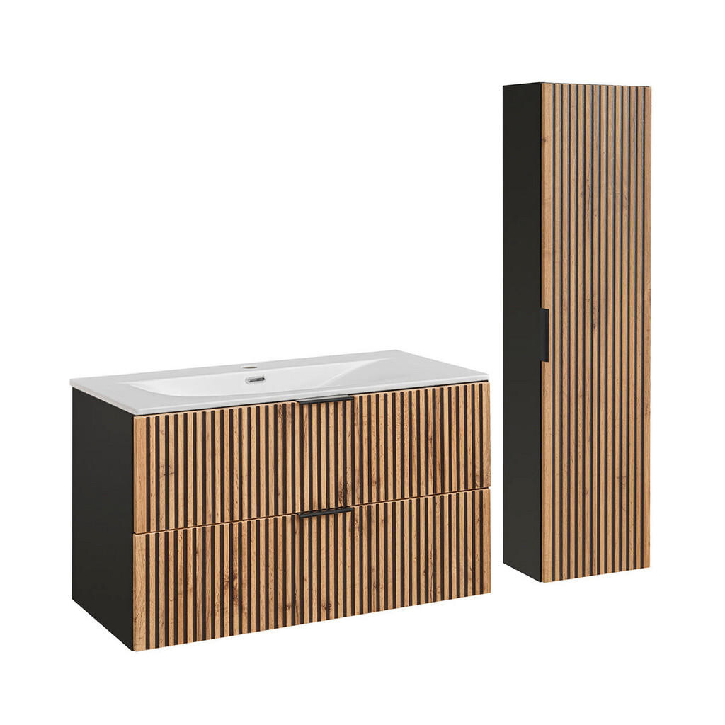 Petits-meubles KOUPELNOVÝ NÁBYTEK 100.2cm Gaia 2er-Set Dubové dřevo a černá barva