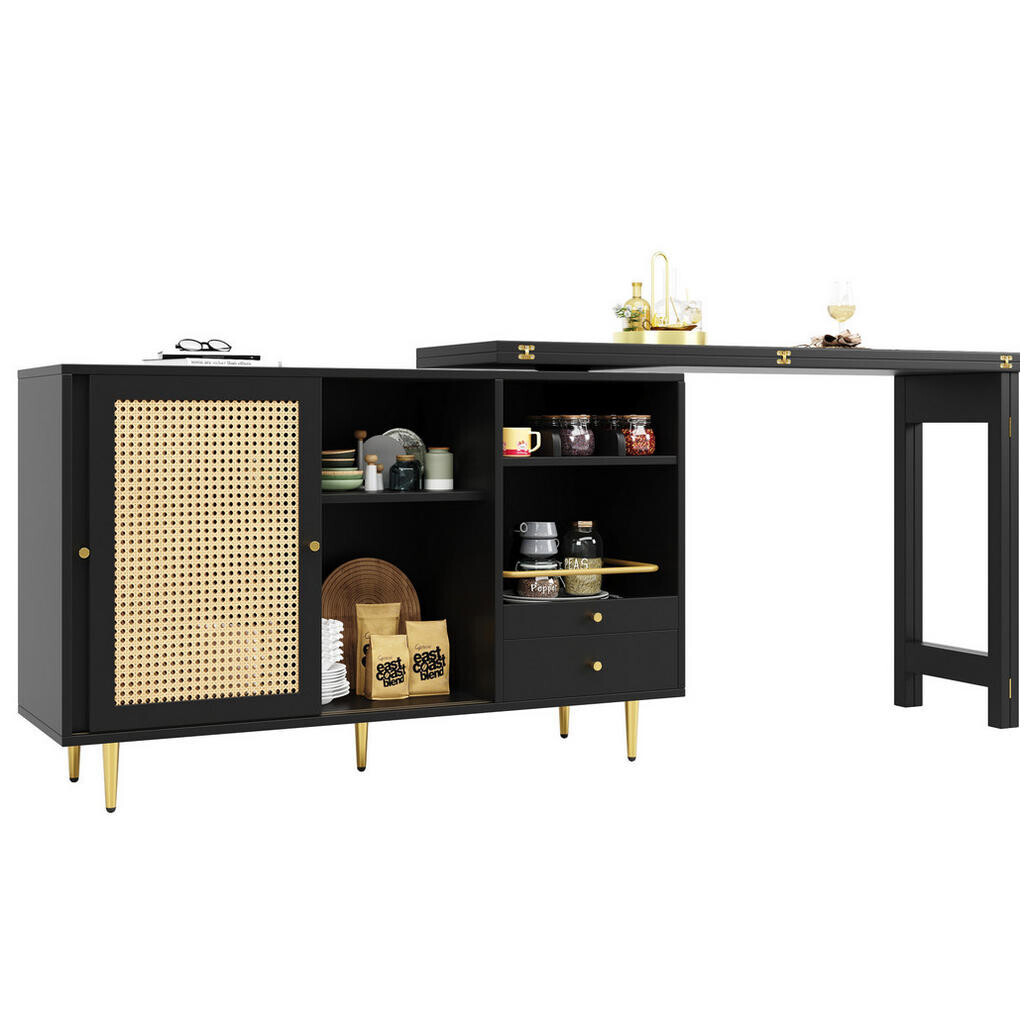 Redom BAROVÝ stůl 107/40/71,4 cm otočný o 360° a rozkládací s úložným prostorem, z MDF, Černá