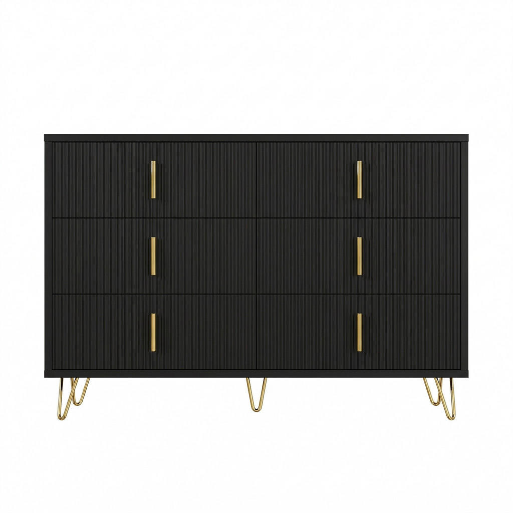 Urban Meuble SIDEBOARD černý zlatý 120 cm 6 zásuvek moderní