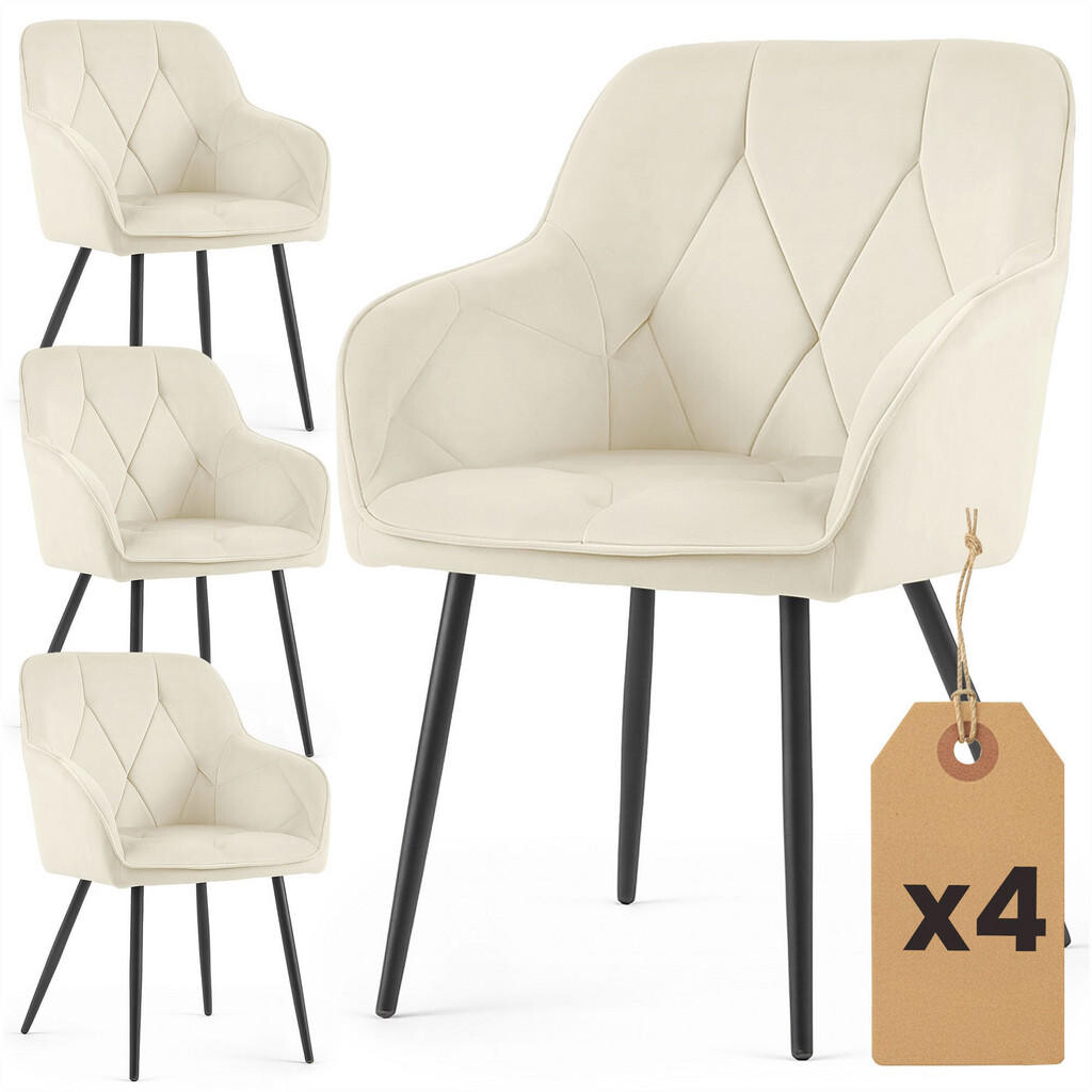 RAUMHIRSCH FURNITURE ČALOUNĚNÉ ŽIDLE, sada 4 ks, kovové nohy, krémová, černá 54,5/82,5/58