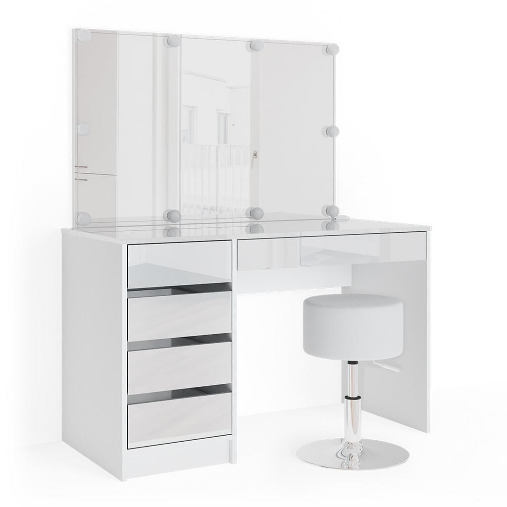 Vicco TOALETNÍ STOLEK Sherry Bílá 120 cm s LED osvětlením a taburetem