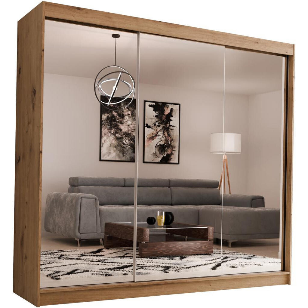 Beautysofa SKŘÍŇ s posuvnými dveřmi Debra 240/216/61 dub Artisan se zrcadlem a zásuvkami