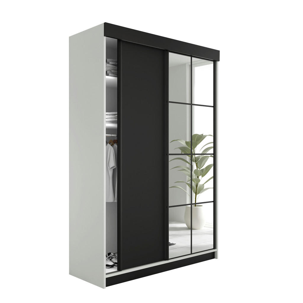 Kier Furniture POSUVNÁ ŠATNÍ SKŘÍŇ LAMARO - 138x205x59cm - Bílá & Černá