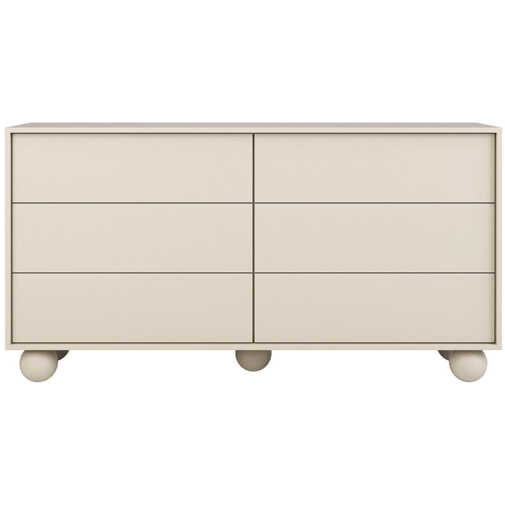Beautysofa KOMODA Adel se 6 zásuvkami a kulatými nožkami, 154 cm, bezúchytková, kašmír