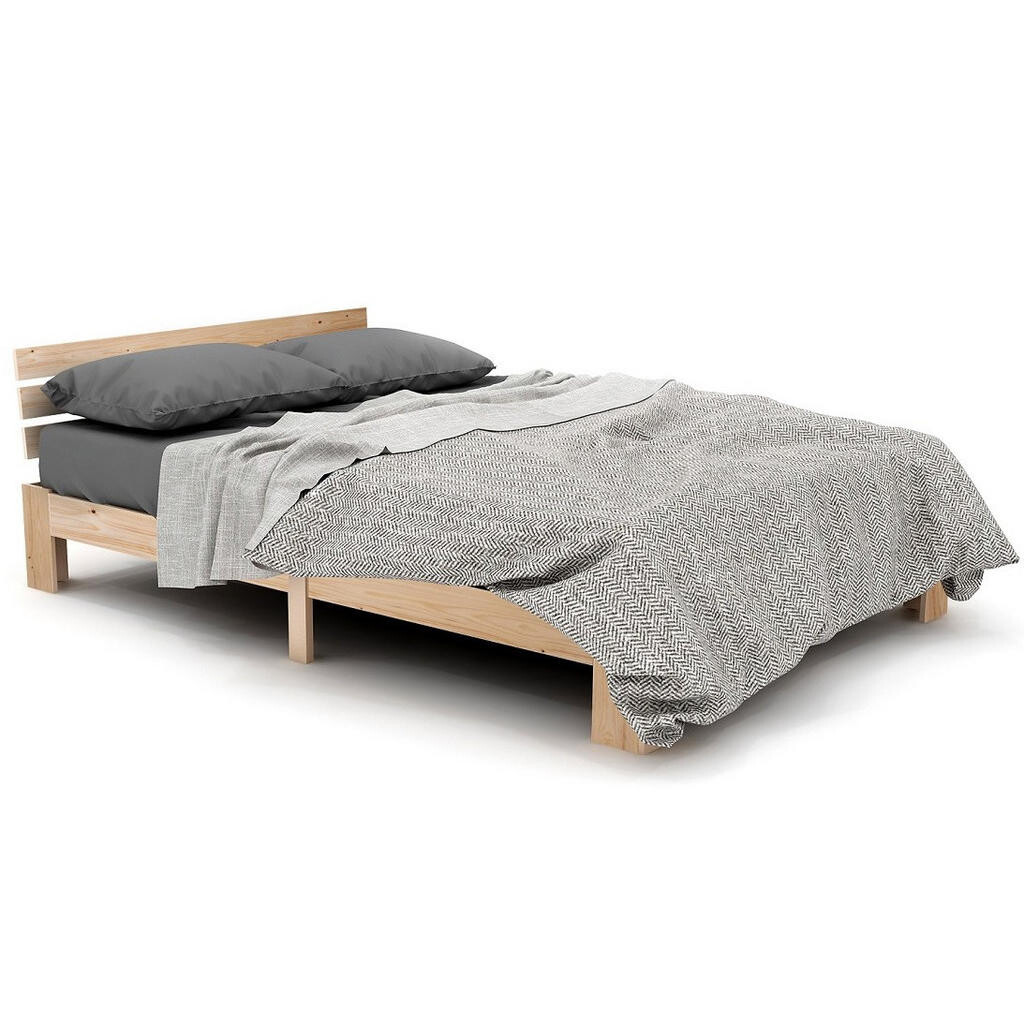 OKWISH MANŽELSKÁ postel 140/200 cm přírodní z masivního dřeva s roštem a čelem