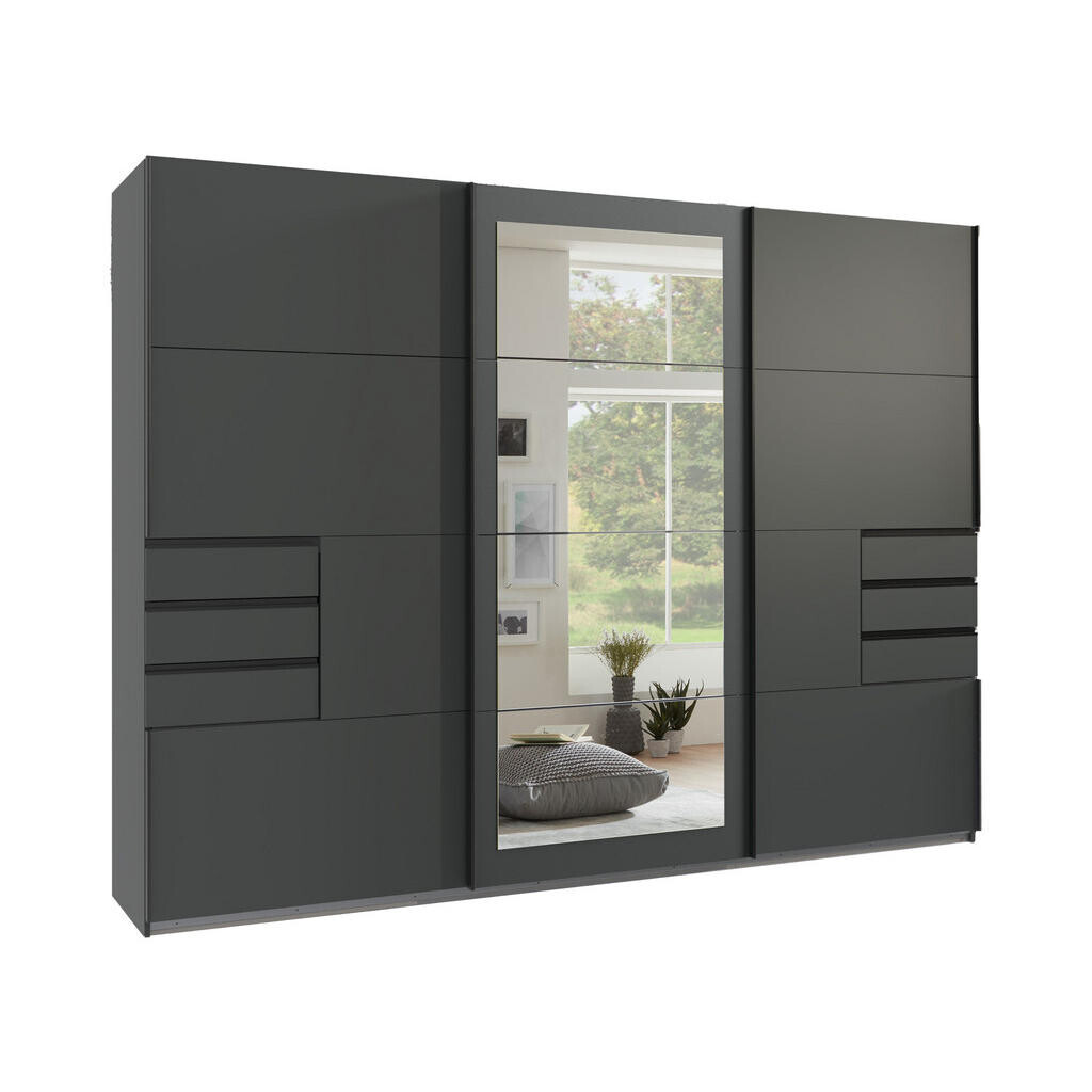 luma-home SKŘÍŇ S POSUVNÝMI DVEŘMI, 3dveřová, 270 × 208 × 64 cm (Š×V×H), v grafitové barvě, se zrcadlem a zásuvkami, včetně kompletního vybavení / 225