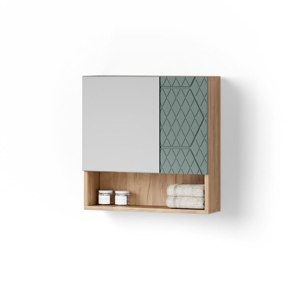 Livinity® KOUPELNOVÁ ZRCADLOVÁ SKŘÍŇKA Ronco Zelený/zlatý dub 54 x 55 cm