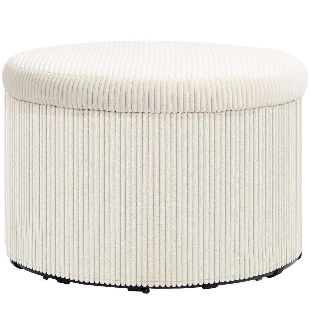 HOMCOM POUF s úložným prostorem Pouf s víkem, kulatý čalouněný pouf do obývacího pokoje
